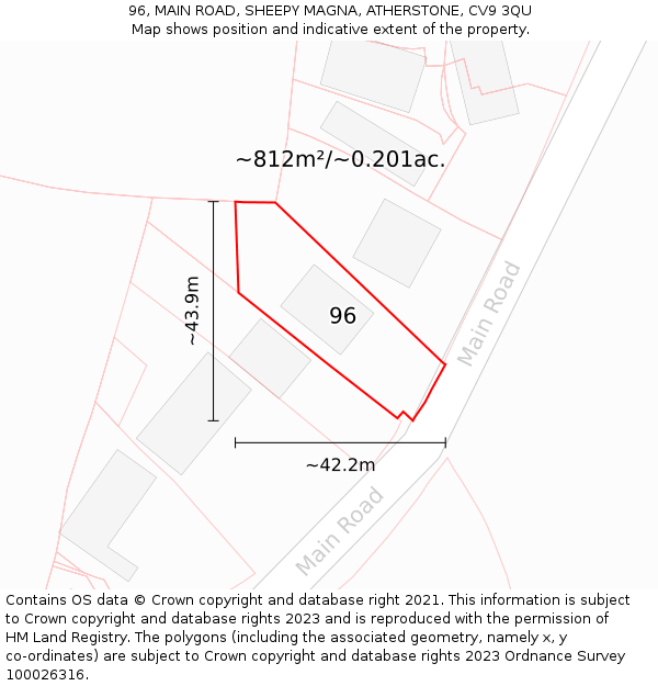 96, MAIN ROAD, SHEEPY MAGNA, ATHERSTONE, CV9 3QU: Plot and title map