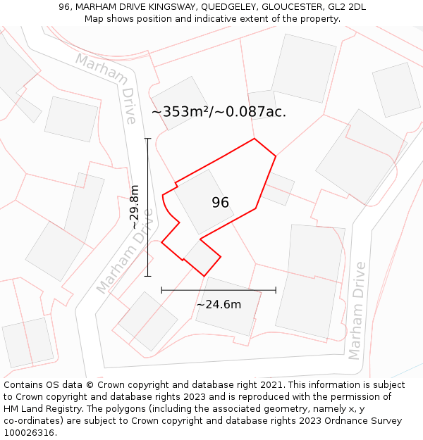 96, MARHAM DRIVE KINGSWAY, QUEDGELEY, GLOUCESTER, GL2 2DL: Plot and title map