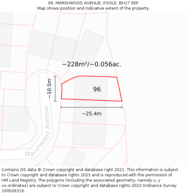 96, MARSHWOOD AVENUE, POOLE, BH17 9EP: Plot and title map