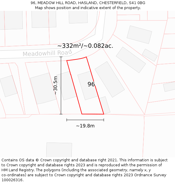 96, MEADOW HILL ROAD, HASLAND, CHESTERFIELD, S41 0BG: Plot and title map