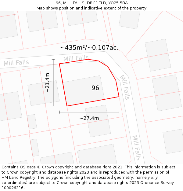 96, MILL FALLS, DRIFFIELD, YO25 5BA: Plot and title map