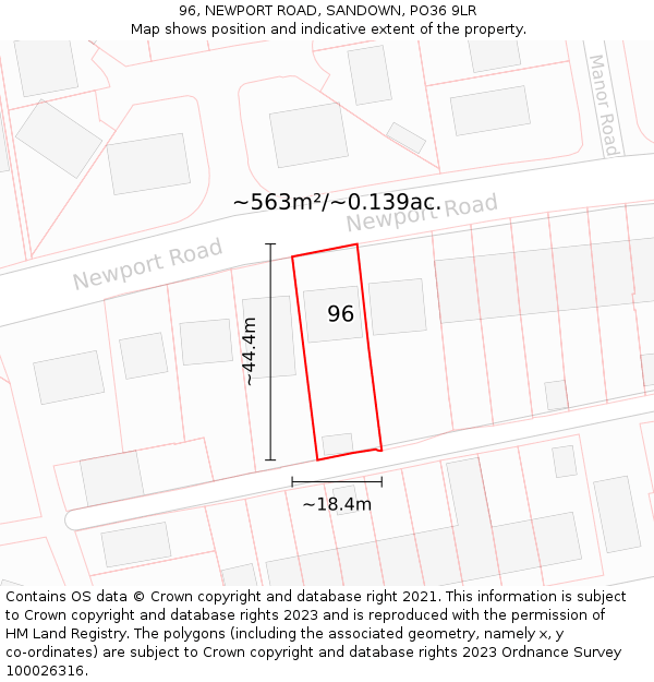 96, NEWPORT ROAD, SANDOWN, PO36 9LR: Plot and title map