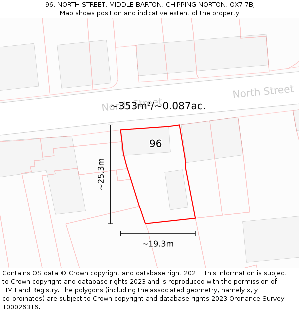 96, NORTH STREET, MIDDLE BARTON, CHIPPING NORTON, OX7 7BJ: Plot and title map