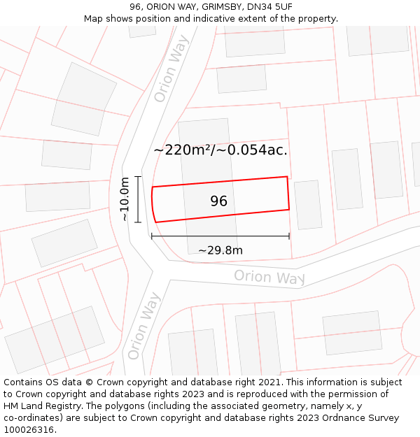 96, ORION WAY, GRIMSBY, DN34 5UF: Plot and title map