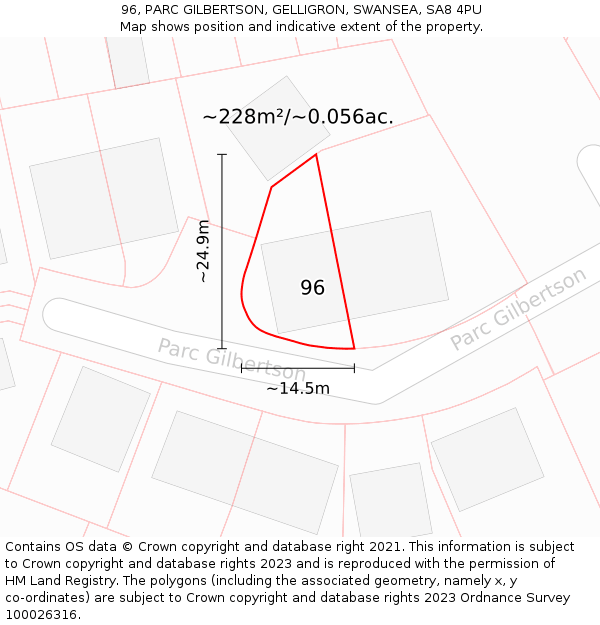 96, PARC GILBERTSON, GELLIGRON, SWANSEA, SA8 4PU: Plot and title map