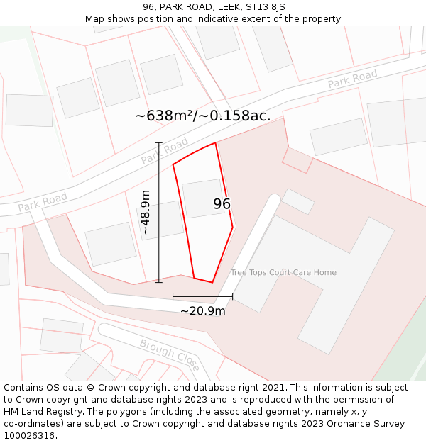 96, PARK ROAD, LEEK, ST13 8JS: Plot and title map