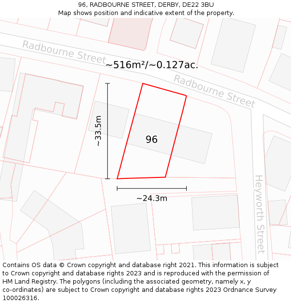 96, RADBOURNE STREET, DERBY, DE22 3BU: Plot and title map