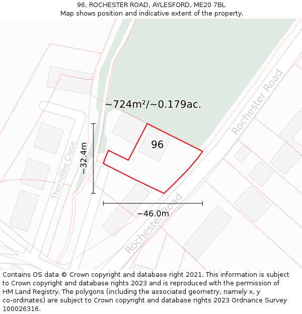 96, ROCHESTER ROAD, AYLESFORD, ME20 7BL: Plot and title map