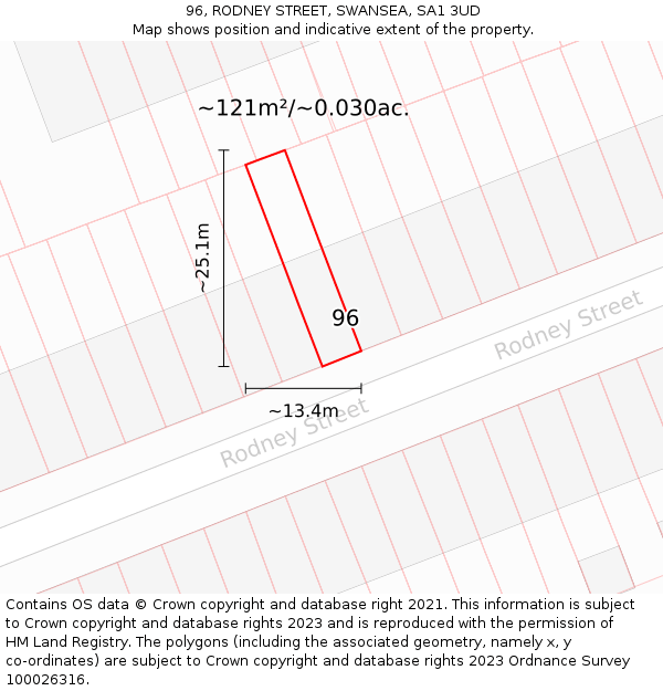 96, RODNEY STREET, SWANSEA, SA1 3UD: Plot and title map