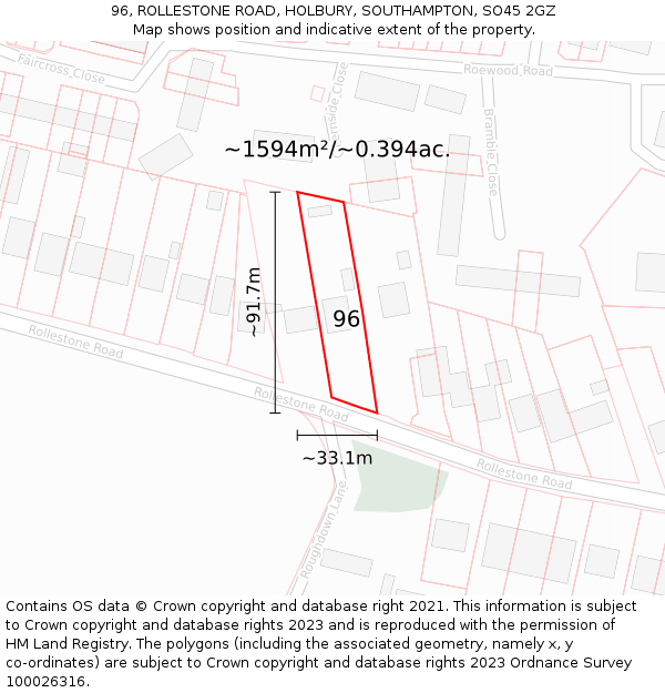 96, ROLLESTONE ROAD, HOLBURY, SOUTHAMPTON, SO45 2GZ: Plot and title map