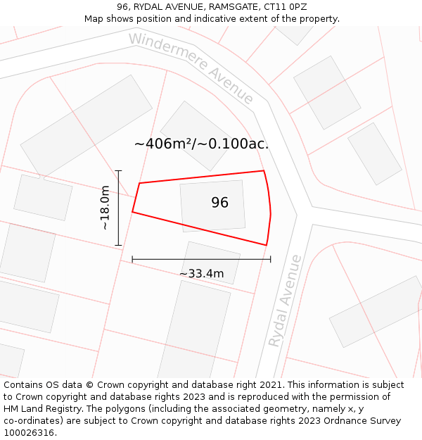 96, RYDAL AVENUE, RAMSGATE, CT11 0PZ: Plot and title map