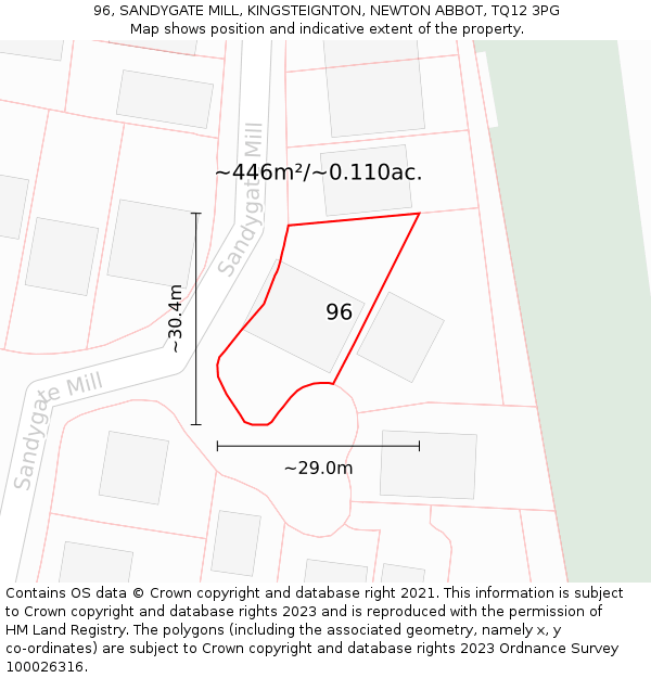 96, SANDYGATE MILL, KINGSTEIGNTON, NEWTON ABBOT, TQ12 3PG: Plot and title map
