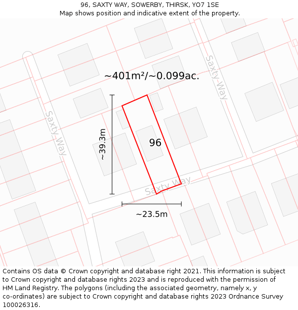 96, SAXTY WAY, SOWERBY, THIRSK, YO7 1SE: Plot and title map