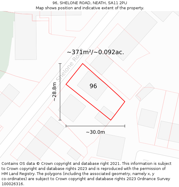 96, SHELONE ROAD, NEATH, SA11 2PU: Plot and title map