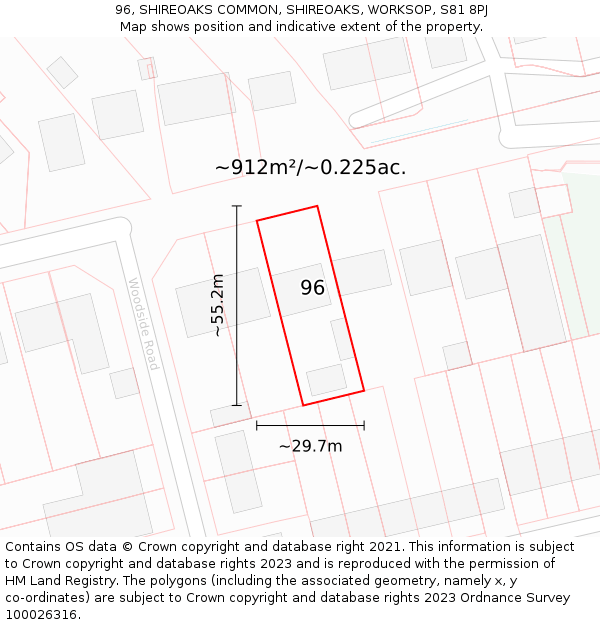 96, SHIREOAKS COMMON, SHIREOAKS, WORKSOP, S81 8PJ: Plot and title map