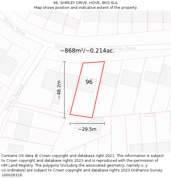 96, SHIRLEY DRIVE, HOVE, BN3 6UL: Plot and title map