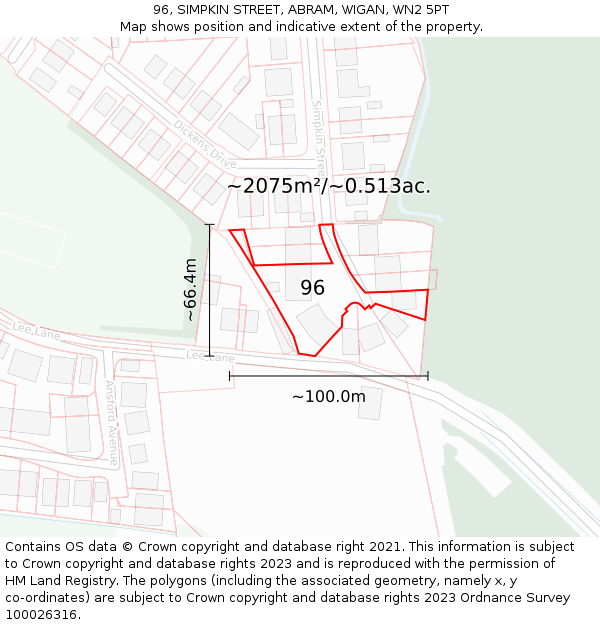 96, SIMPKIN STREET, ABRAM, WIGAN, WN2 5PT: Plot and title map