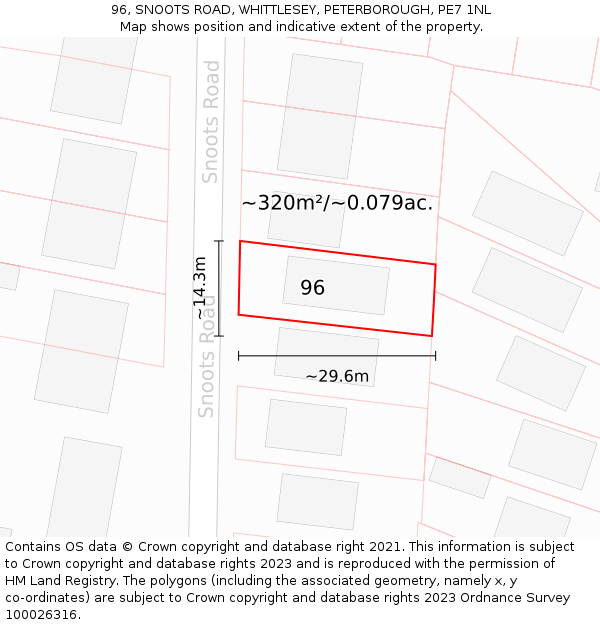 96, SNOOTS ROAD, WHITTLESEY, PETERBOROUGH, PE7 1NL: Plot and title map