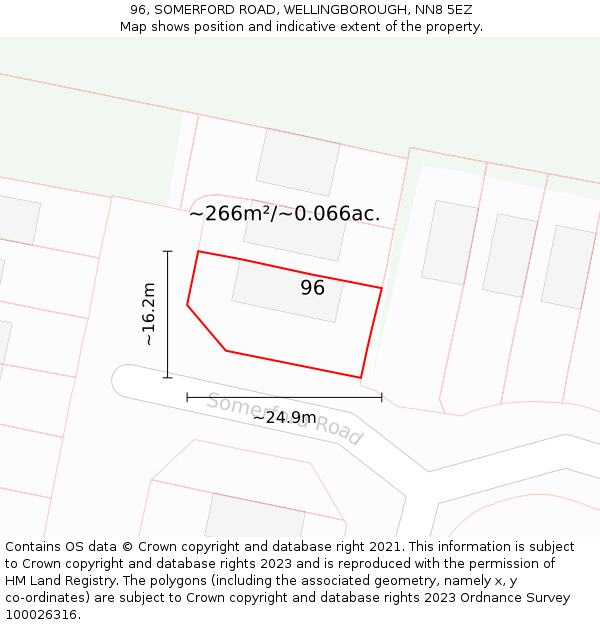 96, SOMERFORD ROAD, WELLINGBOROUGH, NN8 5EZ: Plot and title map