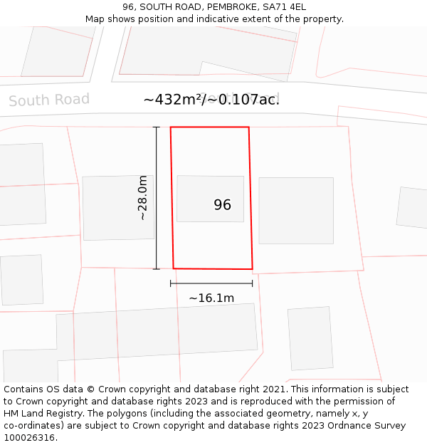 96, SOUTH ROAD, PEMBROKE, SA71 4EL: Plot and title map