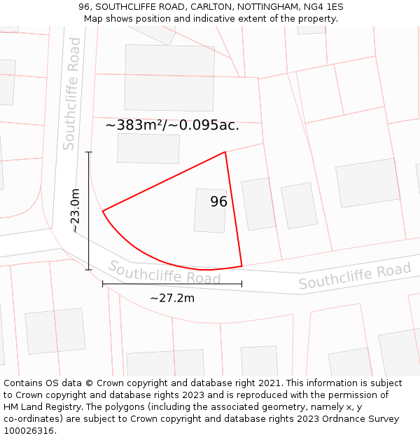 96, SOUTHCLIFFE ROAD, CARLTON, NOTTINGHAM, NG4 1ES: Plot and title map