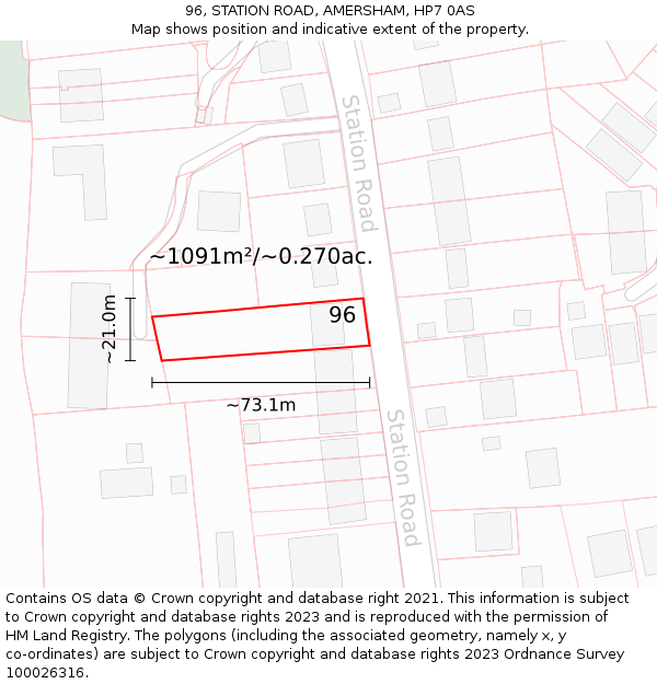 96, STATION ROAD, AMERSHAM, HP7 0AS: Plot and title map