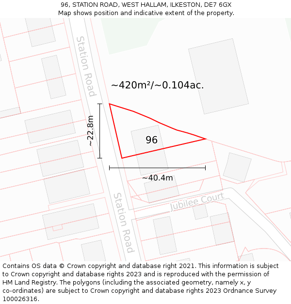 96, STATION ROAD, WEST HALLAM, ILKESTON, DE7 6GX: Plot and title map