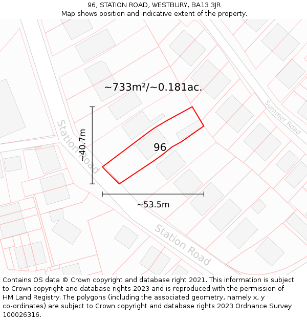 96, STATION ROAD, WESTBURY, BA13 3JR: Plot and title map