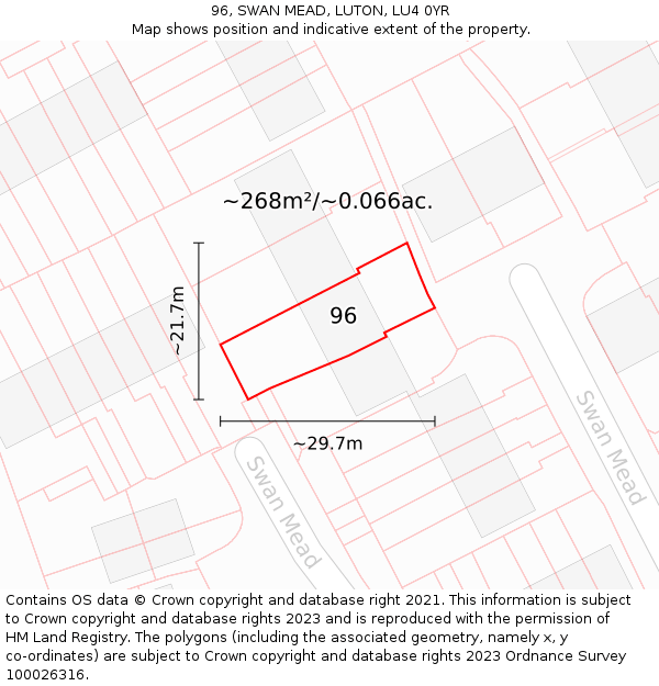 96, SWAN MEAD, LUTON, LU4 0YR: Plot and title map