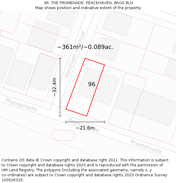 96, THE PROMENADE, PEACEHAVEN, BN10 8LN: Plot and title map