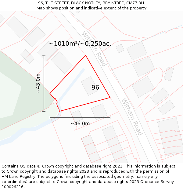 96, THE STREET, BLACK NOTLEY, BRAINTREE, CM77 8LL: Plot and title map