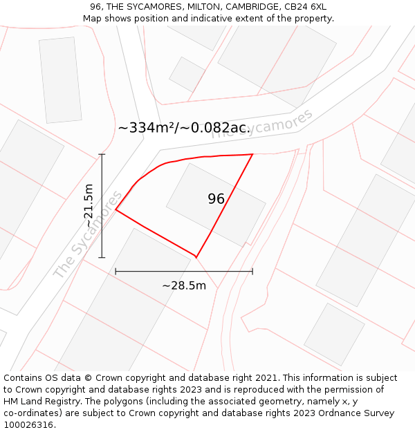 96, THE SYCAMORES, MILTON, CAMBRIDGE, CB24 6XL: Plot and title map