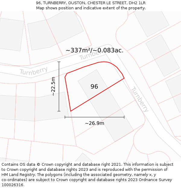 96, TURNBERRY, OUSTON, CHESTER LE STREET, DH2 1LR: Plot and title map