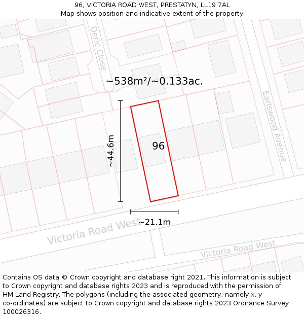 96, VICTORIA ROAD WEST, PRESTATYN, LL19 7AL: Plot and title map