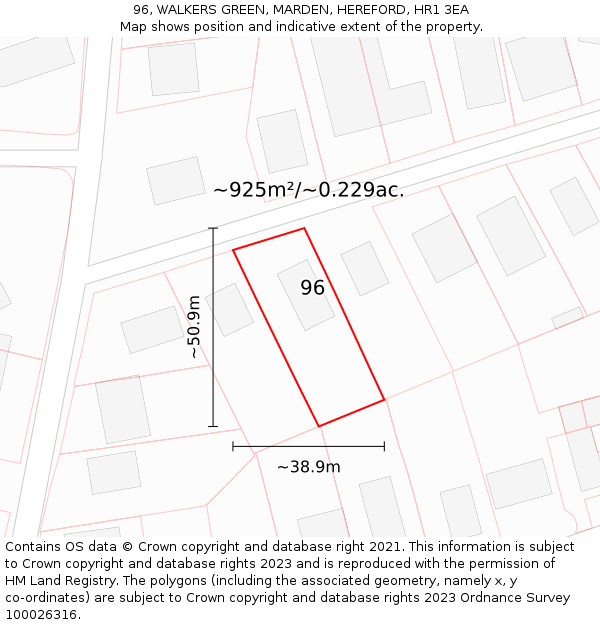 96, WALKERS GREEN, MARDEN, HEREFORD, HR1 3EA: Plot and title map