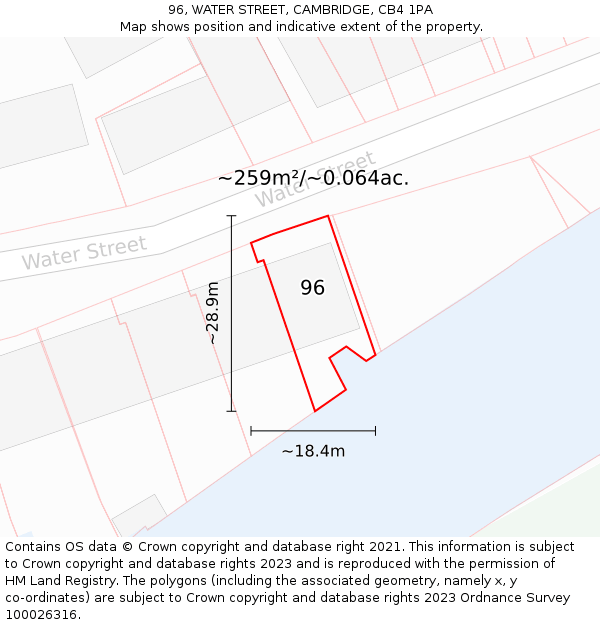 96, WATER STREET, CAMBRIDGE, CB4 1PA: Plot and title map