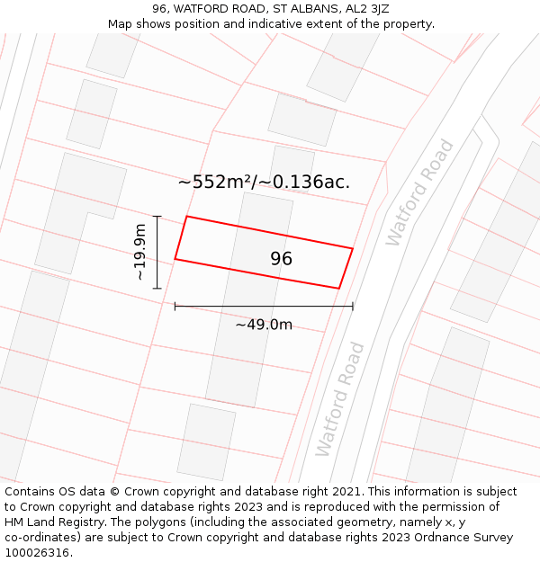 96, WATFORD ROAD, ST ALBANS, AL2 3JZ: Plot and title map