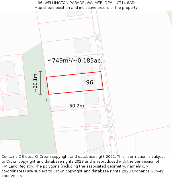 96, WELLINGTON PARADE, WALMER, DEAL, CT14 8AD: Plot and title map