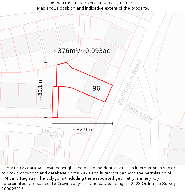 96, WELLINGTON ROAD, NEWPORT, TF10 7HJ: Plot and title map