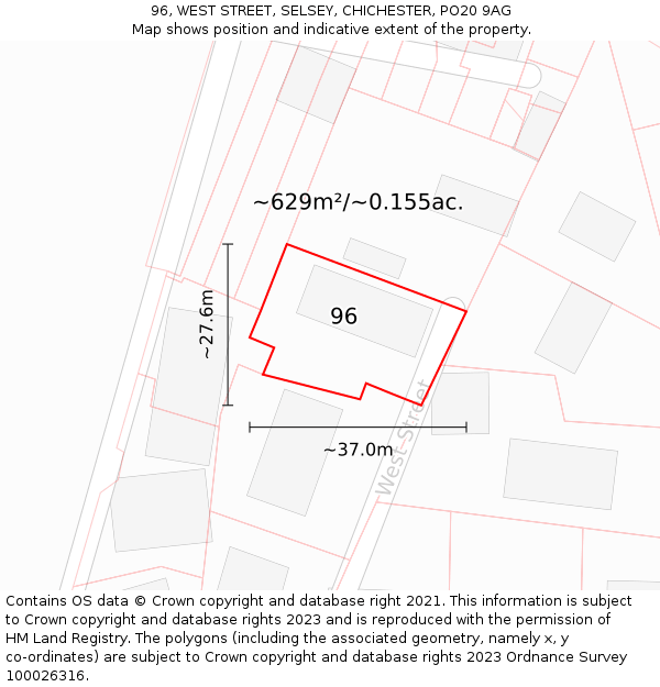 96, WEST STREET, SELSEY, CHICHESTER, PO20 9AG: Plot and title map