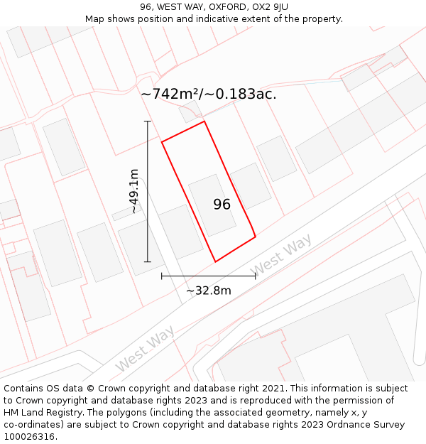 96, WEST WAY, OXFORD, OX2 9JU: Plot and title map