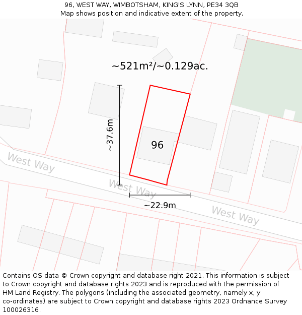 96, WEST WAY, WIMBOTSHAM, KING'S LYNN, PE34 3QB: Plot and title map