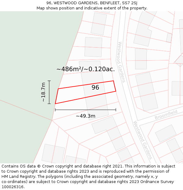 96, WESTWOOD GARDENS, BENFLEET, SS7 2SJ: Plot and title map