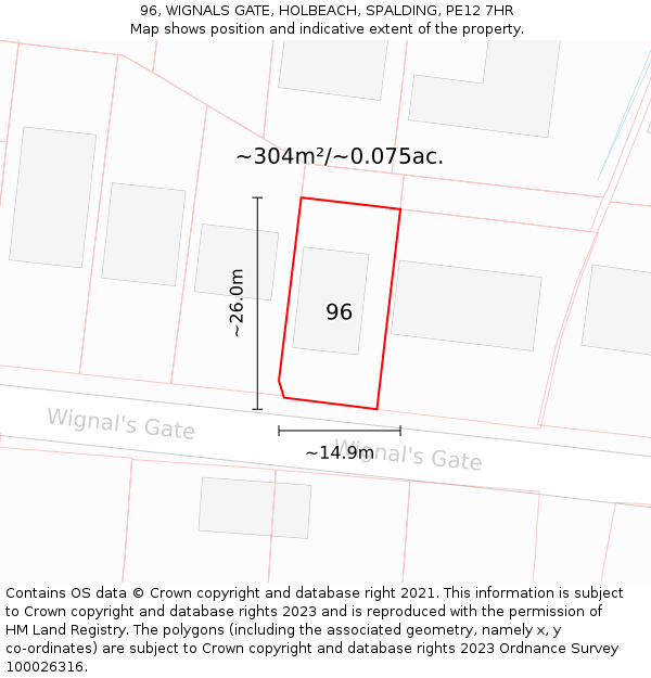 96, WIGNALS GATE, HOLBEACH, SPALDING, PE12 7HR: Plot and title map