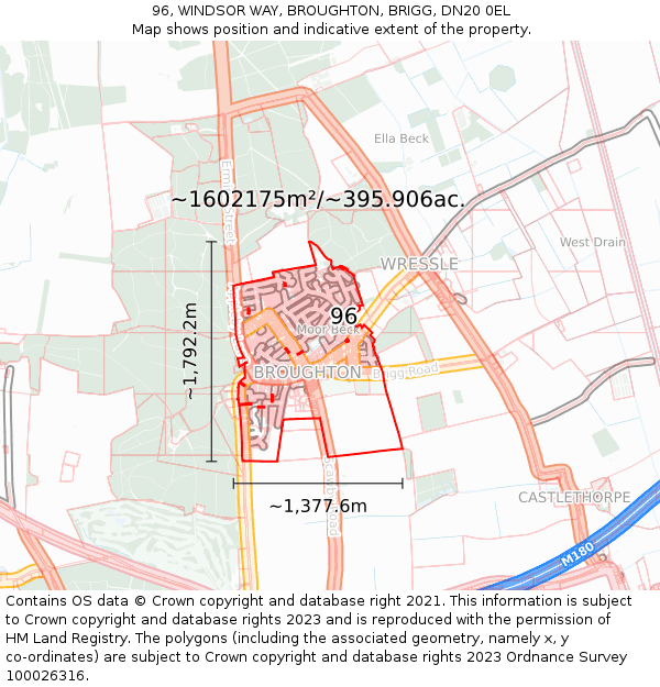 96, WINDSOR WAY, BROUGHTON, BRIGG, DN20 0EL: Plot and title map