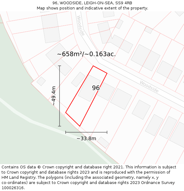 96, WOODSIDE, LEIGH-ON-SEA, SS9 4RB: Plot and title map