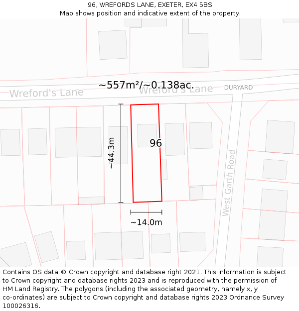 96, WREFORDS LANE, EXETER, EX4 5BS: Plot and title map