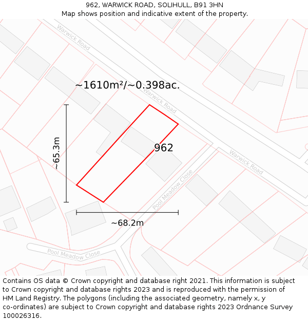 962, WARWICK ROAD, SOLIHULL, B91 3HN: Plot and title map