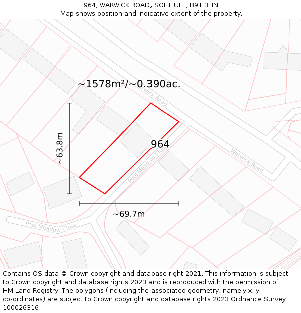 964, WARWICK ROAD, SOLIHULL, B91 3HN: Plot and title map