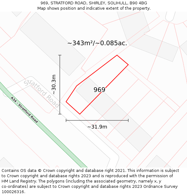 969, STRATFORD ROAD, SHIRLEY, SOLIHULL, B90 4BG: Plot and title map